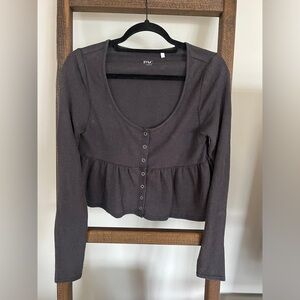 PacSun Gray Buttoned Babydoll Top